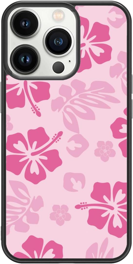 FANXI Pink Hibiscus Phone Case Compatible with iPhone 13 Pro 6.1 Inch - Shockproof Protective TPU Cute Flower Printed Phone Case Designed for iPhone 13 Pro Case for Men Girls Women