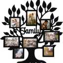 Family Tree Photo Collage Frame for Living Room, 26 x 27 Inch Rustic Family Tree Picture Frame Wall Decor for Home, Farmhouse Photo Frames Multiple Pictures, Family Tree Wall Art for Living Room (Black)