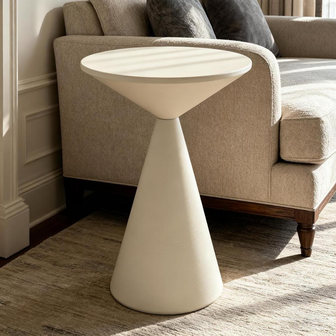 COVLON Small Drink Table, Round Martini Table, Drum End Table Side Table, Metal Accent Table,for Small Space Living Room, Bedroom, Sand, 13.5 inches x 13.5 inches x 19.75 inches