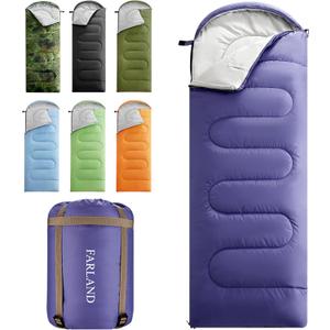 FARLAND Sleeping Bags for Adults Teens Kids with Compression Sack Portable and Lightweight for 3-4 Season Camping, Hiking,Waterproof, Backpacking and Outdoors (Medium(87"x 29.5"), Purple (R Zip))