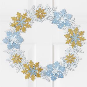 Metal Silver and Gold Snowflake Wreath for Front Door Christmas Hanging Wreaths Winter Hanging Vintage Rustic Snowflake Welcome Sign for Porch Wall Home Outdoor, 12 Inch