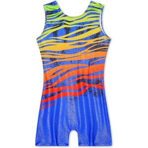 Nymphperi Girls Gymnastics Leotards Toddler Sleeveless Tank Biketards Tumbling Dance Unitards for Kids Class Training (3-4T, Blue Red Yellow)