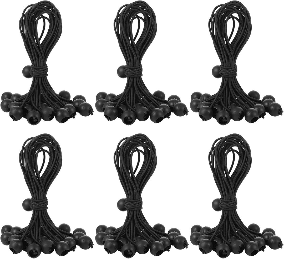 8 Inch Tarp Bungee Balls Ties,100 PCS Ball Bungee Cords Heavy Duty Canopy Tie Downs for Camping, Shelter,Cargo,Projector Screen,Tent Poles with UV Resistant (Black)