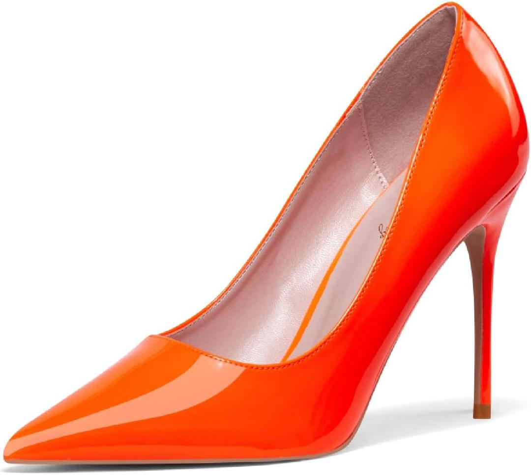 Elisabet Tang High Heels, Womens Pointed Toe Slip on Stilettos Party Wedding Pumps Basic Shoes (8, Fluorescent Orange)