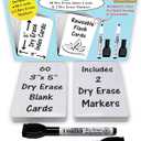 Imagine2Master 60 Blank Dry Erase Index Cards (3 X 5). Comes with 2 Dry Erase Markers. DIY Flash Cards Great for Vocabulary, Game, Message, Notes. Glossy Laminated Finish 300 GSM Card Stock