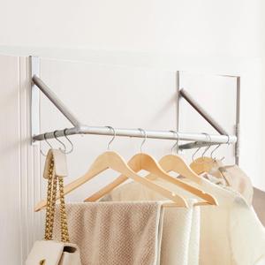 Over The Door Clothes Hanger,Metal Over Door Clothes Drying Rack with 6 Hooks,Laundry Drying Rack Rod for Laundry, Bedroom, Washroom, Closet,Fits Door Up to 1.97", (Silver)