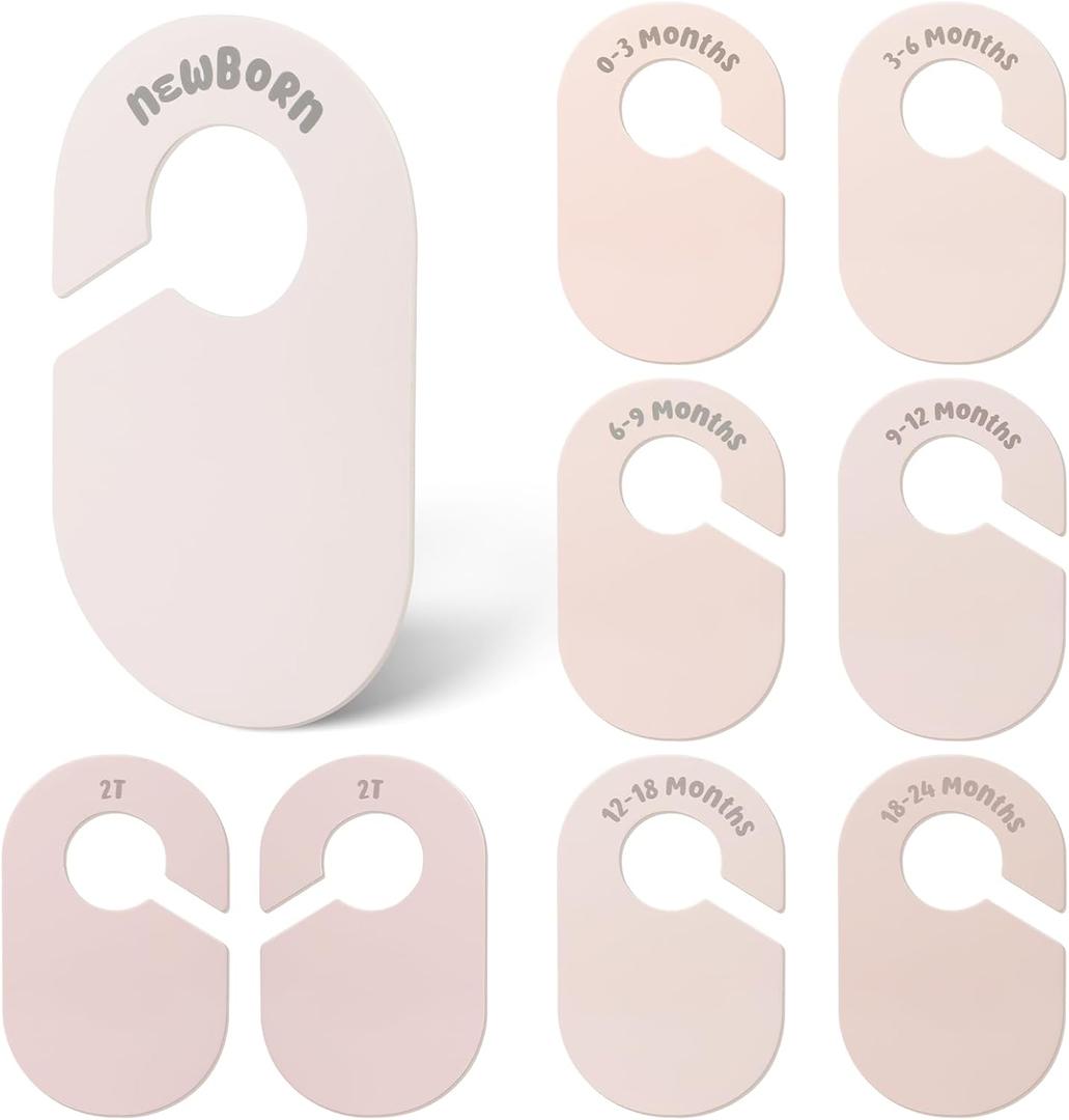 Baby Closet Dividers, Double Sided Nursery Clothes Size Separators for Newborn to 2T, Round, Pink, 8 Pcs