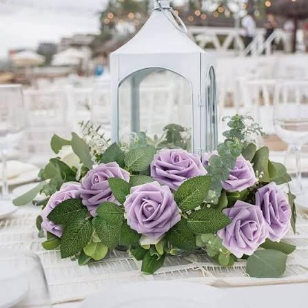 50 PCS Purple Roses Artificial Flowers, Fake Roses with Stem Realistic Silk Roses for DIY Wedding Bouquets Table Centerpieces Arrangements Baby Shower Birthday Home Decor Valentine's Day Gift for Her