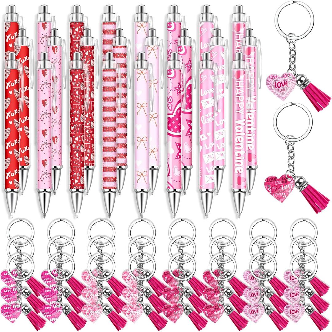 Demonwer 96 Pcs Employee Appreciation Gifts Happy Valentines Ballpoint Pens Bookmarks Heart Keychains Bulk Inspirational Thank You Gifts for Team Staff Coworkers Employees Teachers Nurses
