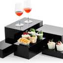 Sintuff 5 Pcs Buffet Risers and Display Stand 8" 9" 10" 11" 12" Large Acrylic Dessert Cupcake Table Stand Set Black Food Display Cube for Jewelry Figure Show Decor Box Nesting Riser with Hollow Bottom