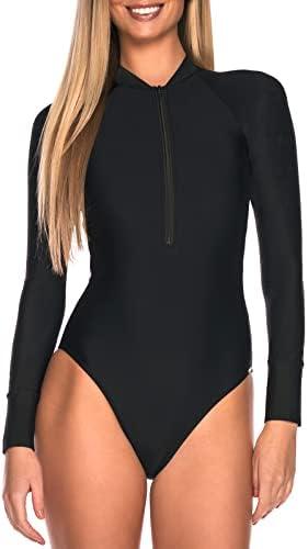 RELLECIGA Women's One Piece Swimsuits Long Sleeve Rash Guard UV Protection Surfing Swimsuit Bathing Suit, Size Medium