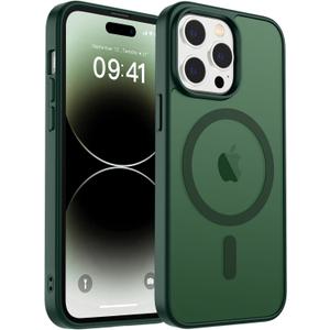 Magnetic for iPhone 14 Pro Max Case, [Compatible with MagSafe] [Military Grade Drop Protection] Translucent Matte Shockproof Anti-Scratch Phone Cover, Forest Green