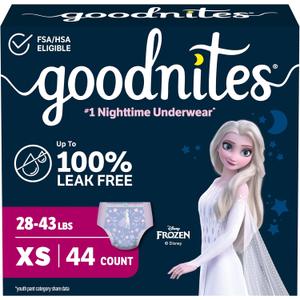 Goodnites Girls' Nighttime Bedwetting Underwear, Size Extra Small (28-43 lbs), 44 Ct (2 Packs of 22)