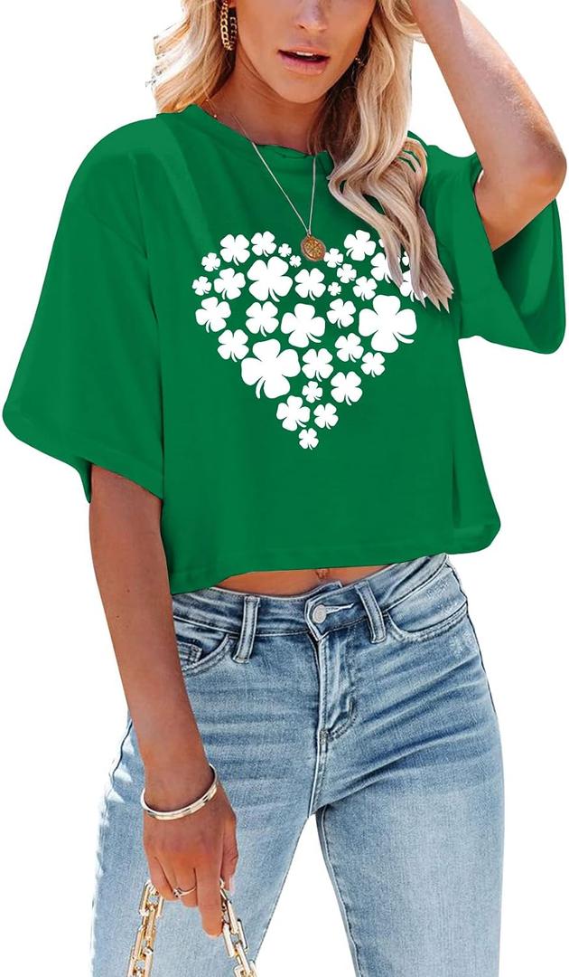 St Patricks Day Shirt Women Luck Shamrock Shirts Cute Saint Patricks Day Crop Top Irish Raglan Shirt, XS 