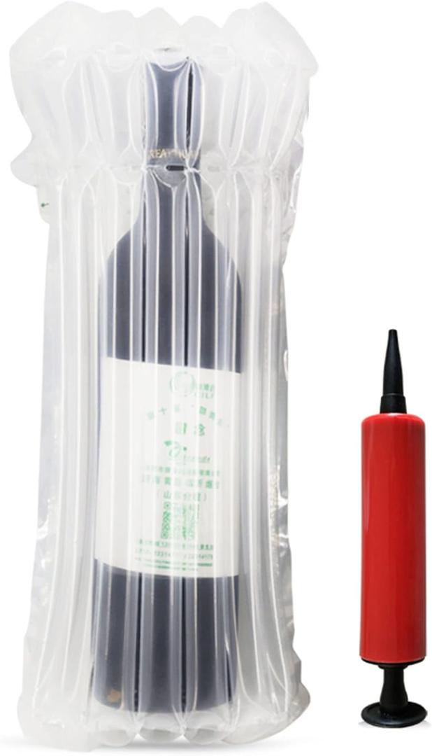 32 Pcs Wine Bottle Travel Protector Bags, Monkkino Inflatable Bubble Cushion Wrap, Safety Choice for Glass Bottles in Transport with Luggage, Air Filled Packaging Sleeves with Reusable Pump (32 Pcs)