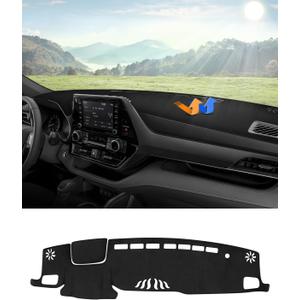 Autorder Dashboard Cover Mat for Toyota Highlander 2020 2021 2022 2023 2024 2025 Accessories Dash Cover Flannel Dash Mat Sunshade Glare UV Rays Protector(Compatible with or Without Display)