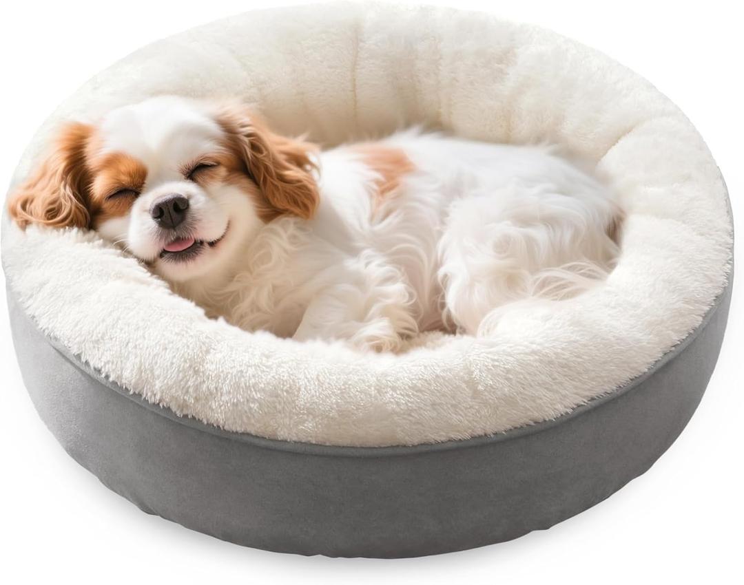 Love's cabin Round Donut Cat and Dog Cushion Bed, 25in Pet Bed for Small or Medium Dogs, Anti-Slip & Water-Resistant Bottom, Soft Durable Fabric Pet Beds, Washable Calming Cat & Dog Bed Grey (25.0"L x 25.0"W x 8.0"Th)
