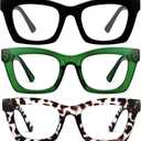 CCVOO +1.25 Oprah Style Reading Glasses for Women, Eyeglasses, Blue Light Readers for Women, Computer Eye Glasses, Cheaters (Black+Grey Leopard+Green)
