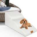 Topmart High Density Extended Foam Dog Ramp&Steps 3 Tiers,15.7" High,Non-Slip Dog Stairs with Waterproof Cover,Soft Foam Pet Ladder,Best for Injured,Older Cats,Pets with Joint Pain (White)