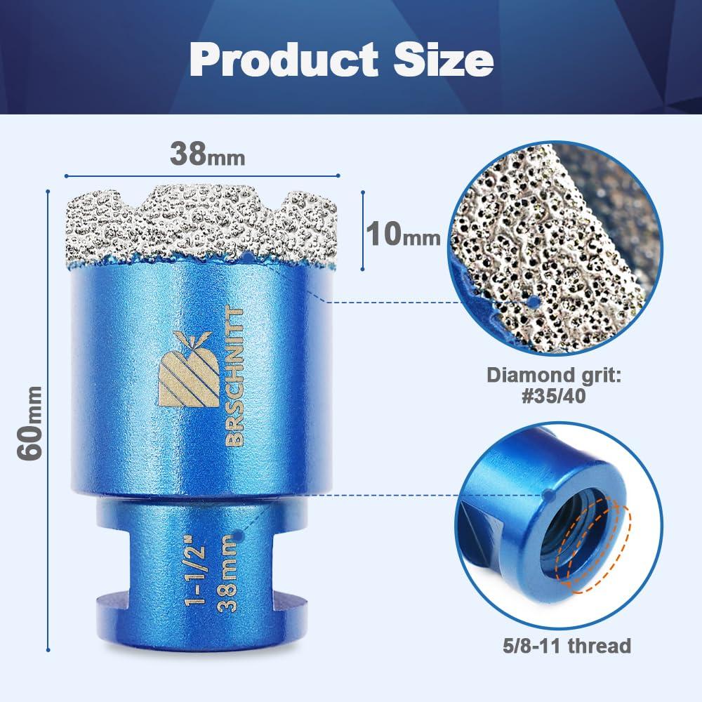 1-1/2 Inch Diamond Core Drill Bit for Porcelain Tile Ceramic Marble Granite Drilling, BRSCHNITT,  1pc