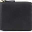 Genuine Leather Zipper Wallet With Coin Pocket, RFID Blocking Zip Around Front Pocket Bifold Wallet, Gift for Men (Black)