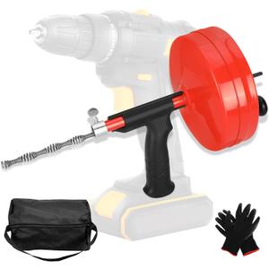50 Foot Drain Auger,Use Manually or Drill Powered,Heavy Duty Flexible Plumbing Snake,With Gloves and Storage Bag,for Kitchen Sink, Shower Drain,Drainage Pipes