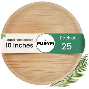 Disposable Palm Leaf 10 inches Classic Round Plates (Pack of 25) Bamboo Like Serving Platters, Disposable Boards, Eco-Friendly Dinnerware For Weddings, Catering, Events