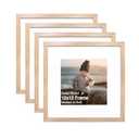 KINLINK 12x12 Picture Frame, Natural Square Solid Wood Frames for Pictures 8x8 with Mat or 12x12 without Mat, Wall Display Photo Frames Natural Wood 4 Pack