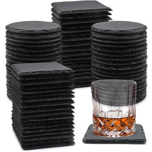 72 Pack Slate Drink Coasters, VIBRATITE 4 Inch Square and Round Black Slate Stone Coaster Bulk Laser Engraving Blank Handmade Decor Coasters for Coffee Bar Kitchen Home (36 Sqaure, 36 Round)
