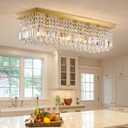 Siljoy 6-Light Modern Crystal Chandelier, Gold Rectangular K9 Crystal Raindrop Chandelier Flush Mount Ceiling Light Fixture for Dining Room Living Room Kitchen Island L31.5'' x W10'' x H10''