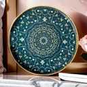 Round Serving Tray with Handles - Large Round Ottoman Tray Coffee Table Tray,Plastic Decorative Serving Trays for Coffee Table,Round Boho Tray for Ottoman Living Room
