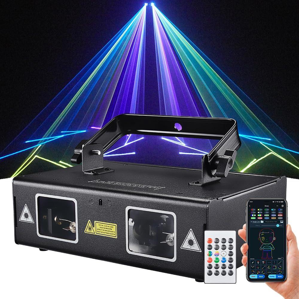 DJ Laser Light with App Control, 3D Animation Stage Laser Machine Projector, Support Custom Drawing, Text Playback, Personalized Program, DMX Music Sound & Remote Laser for Party, Disco, Club, Bar