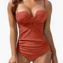 Women's Push Up Wrap Front Swimsuit One Piece Tummy Control Bathing Suits Bandeau Support Slimming Swimwear, Size L