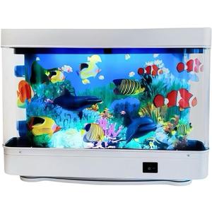 Fish Tank Aquarium with Dolphin - Fake Aquarium Lamp with Moving Dolphin & 2 Ocean DIY Stickers, Gift for Valentine's Day and Christmas, Small Fish Tank Light for Bedroom Office Room Decor, EU Plug