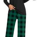 Anymiss Women's Spring Pajama Sets Winter Long Sleeve Lounge Sleepwear with Pockets (Large, Green Plaid+black)
