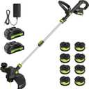 20V Cordless String Trimmer, Two 2.0Ah Battery Powered with Fast Charger, 12'' Grass Cutter with Auto Line Feed, 3-in-1 Electric Lawn Mower Grass Trimmer&Edger Lawn Tool with 8 Lines for Yard, Garden