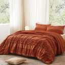 Luxudecor Terracotta Boho Tufted Comforter Set Full Size 3 Pieces Boho Shabby Chic Comforter Farmhouse Embroidery Bedding Set Soft Comforter for All Seasons (Terracotta, 80''x90'')