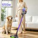 Cordless Stick Vacuum Cleaner, 650W 55KPA Up to 70Min Runtime, Green Light Anti-Tangle Brush, 7-Stage HEPA Filtration, Lightweight for Pet Hair Carpet Hard Floors (Purple)
