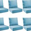 Outdoor Cushion for Patio Furniture - 6" Thick Patio Chair Cushions with Water Resistant & Removable Cover, 28D High Density Sponge, 22x24 Outdoor Seat Cushions for Chair/Sofa| Light Blue | 6-Pack |