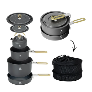 Alocs Portable Camping Cookware - Upgraded Handle, Non-Stick Camping Pan Set for Outdoor Kitchen, Picnic, Hiking and Fishing