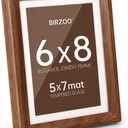 6x8 Picture Frame Solid Walnut Wood, Matted to 5x7, Tempered Glass | Includes White Mat for 5x7 Photo, Easy Back Opening, Wall or Tabletop Display for Home Decor