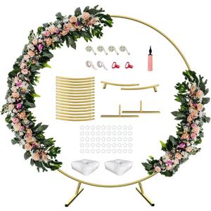 7 Ft Round Wedding Arch Stand with Metal Base for Flower Balloon Decoration, Circle Backdrop Stand Frame for Ceremony, Birthday Party, Baby Shower, Gold