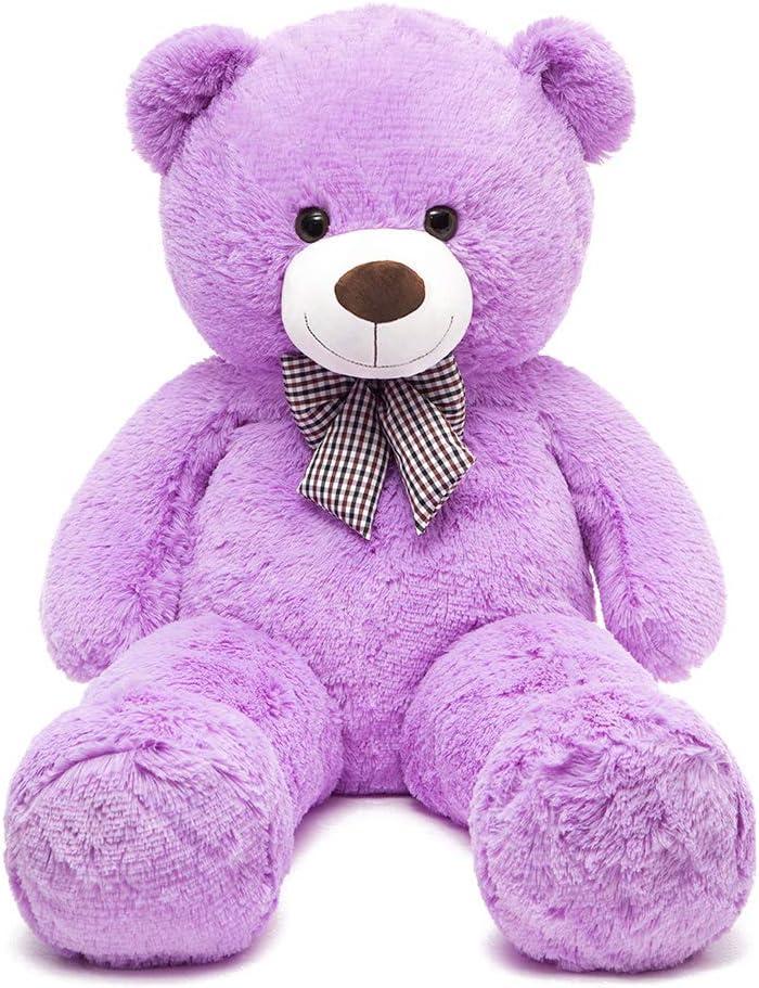 MorisMos Bow Tie Giant Teddy Bear 4 Feet, 47inch Stuffed Animal Big Teddy Bear Plush, Classic Girlfriend Boyfriend Gift, Purple