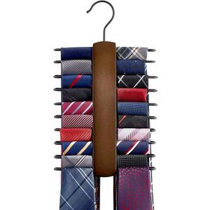 Mkono Wooden Tie Rack Retro Tie Belt Storage Hanger Organizer for Men Closet Space Saving Rack with 20 Non-Slip Hooks for Ties Belt Scarf Organize 360 Rotate Hanger Tie Display Holder, 1 Piece, Brown