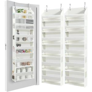 HOMELUX THEORY UPGRADED 6 Tiers Over The Door Organizer Hanging - 100D EXTRA THICK & 50lbs HUGE CAPACITY, 12 Side Mesh Pockets Over The Door Shoe Organizer, Hanging Closet Organizer (Ivory, 2pc) (Standard 2 sets)