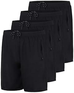 Real Essentials 4 Pack: Men's Mesh 7"/ 5"/ 3" Athletic Zipper Shorts Workout Gym Running Basketball - Set 1, M
