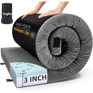 Kingfun 3 Inch CertiPUR-US Memory Foam Camping Mattress, Waterproof Roll up Sleeping Pad for Adults, Comfortable Thick Floor Sleeping Mats for Car Truck Tent with Removable Travel Bag (Full 75" X 54" X 3 inch, Gray)