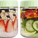SHOWIN Overnight Oats Containers with Lids, 16oz Glass Jars with Lids 2 pcs, Light Green, Wide Mouth Mason jars for Salad, Yogurt, Snacks, Meal Prep