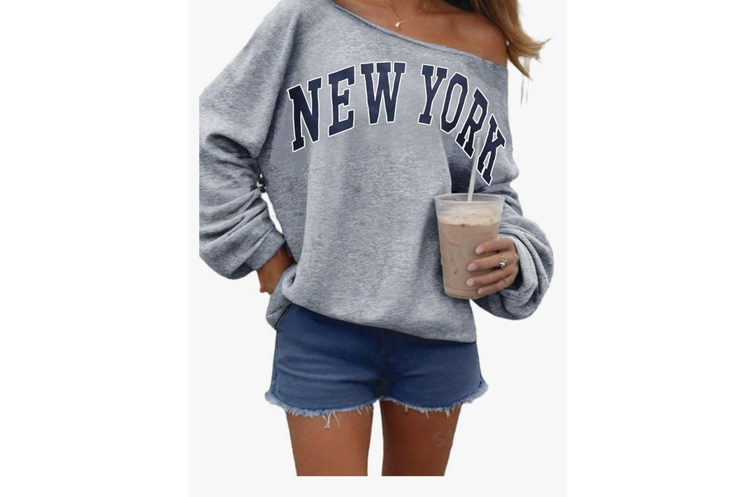 Remidoo Womens Off Shoulder Sweatshirt Drop Shoulder Oversized Long Sleeve Pullover Top S