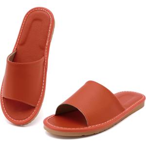 Sandals Women Men, Genuine Leather Slippers, House Slippers for Women Indoor Outdoor, Unisex Soft Flat Sandals (Orange)